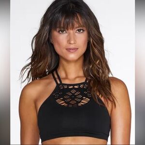 Maidenform High Neck Seamless Bralette Black Strappy Cutouts Size Medium